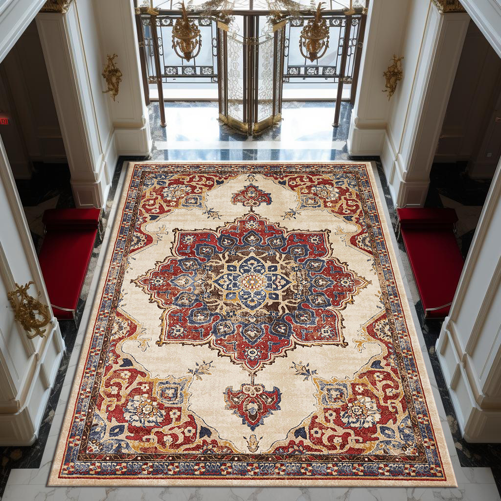 Ethnic Persian Style Custom Printed Carpets for Living Room Bedroom Super Soft Low Pile with Non-slip felt dot backing